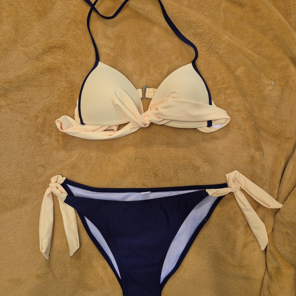 Stylish Navy And Yellow Bikini Set